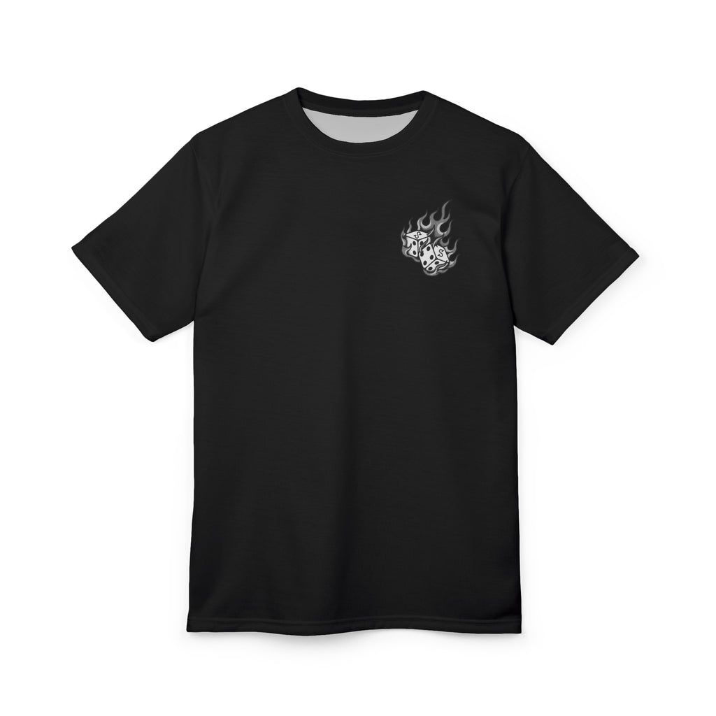Flaming Dice Trad Tee — Black and Grey