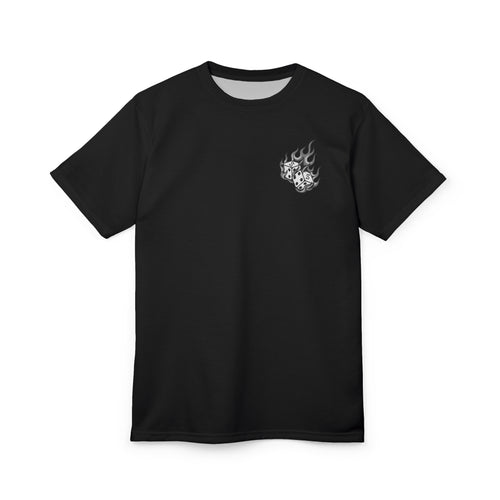 Flaming Dice Trad Tee — Black and Grey