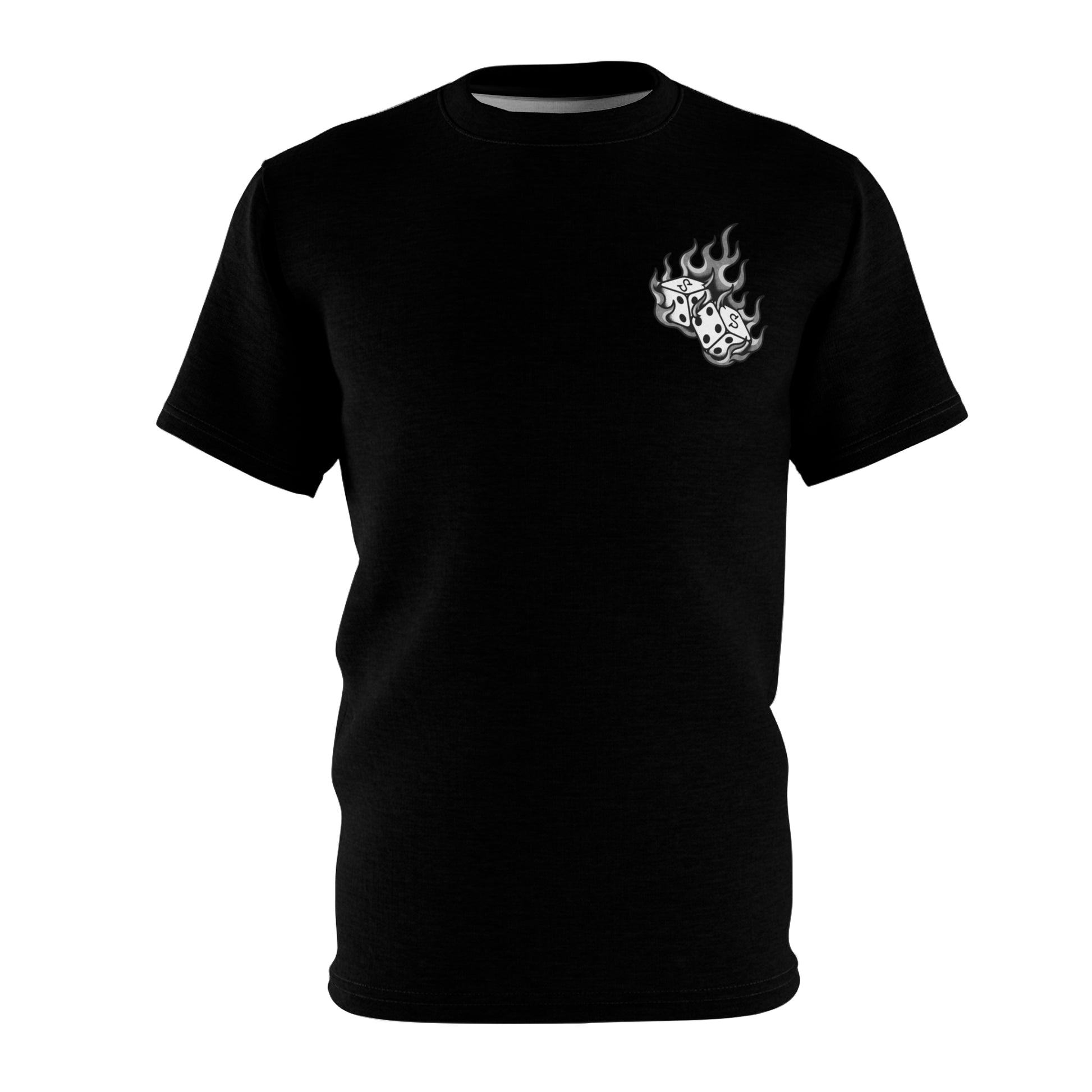 Flaming Dice Trad Tee — Black and Grey